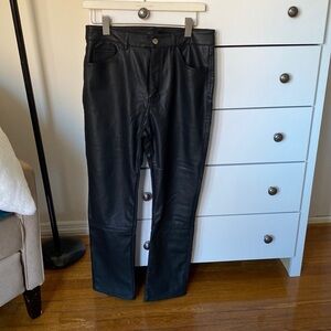 H&M Faux Leather high rise straight pants, black, size 8